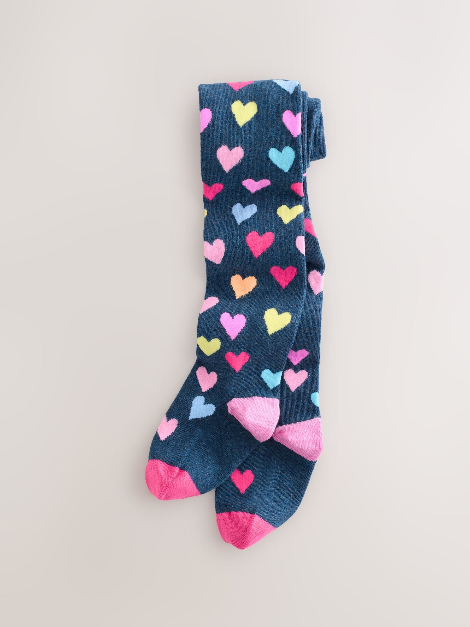 Navy Blue/Multi Cotton Rich Heart Print Tights 1 Pack image 1