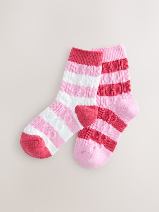 Pink/Cream Cable Boots Socks 2 Pack image 1