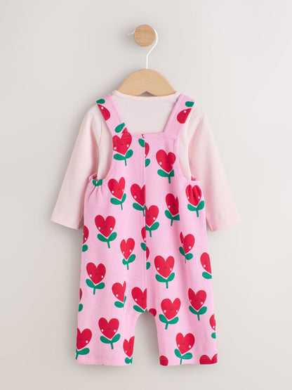 Pink Baby Dungarees and Long Sleeve Bodysuits Set 2 Piece (0mths-3yrs)