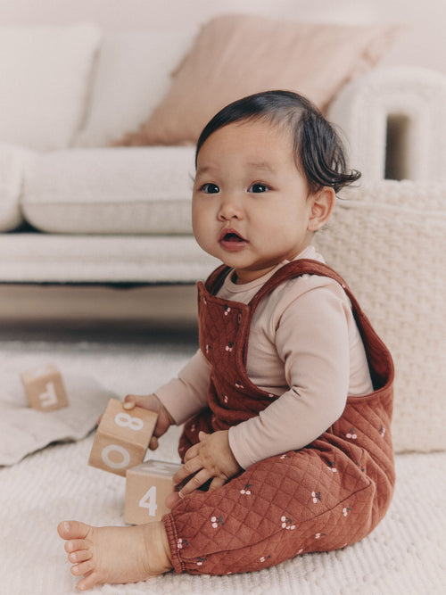 Brown Cherry Quilted Dungaree and Bodysuit Baby 2 Piece Set (0mths-3yrs) image 1
