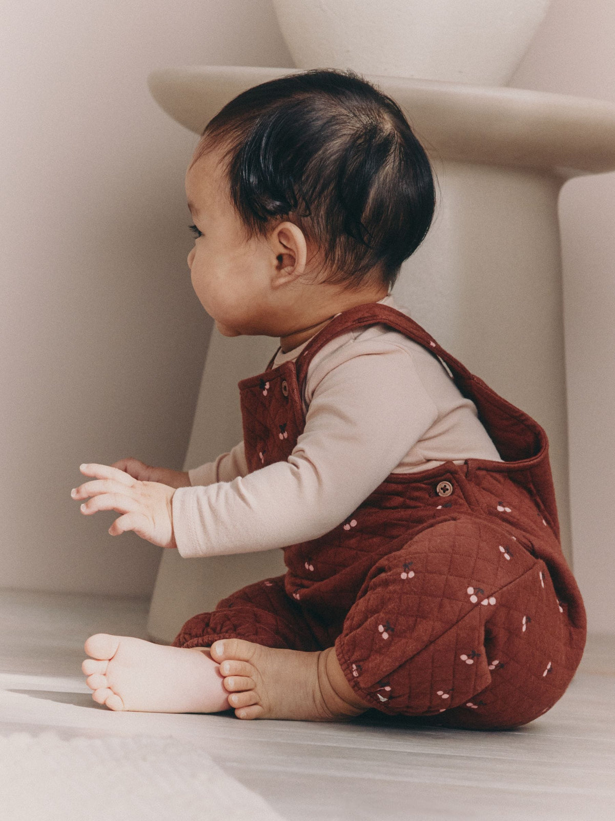 Brown Cherry Quilted Dungaree and Bodysuit Baby 2 Piece Set (0mths-3yrs) image 3