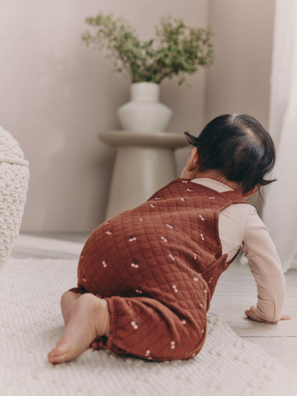 Brown Cherry Quilted Dungaree and Bodysuit Baby 2 Piece Set (0mths-3yrs)