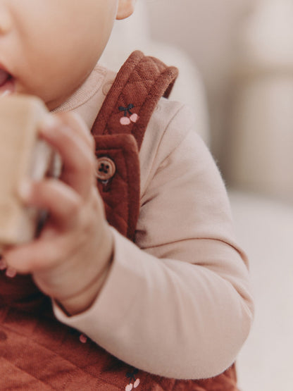 Brown Cherry Quilted Dungaree and Bodysuit Baby 2 Piece Set (0mths-3yrs)