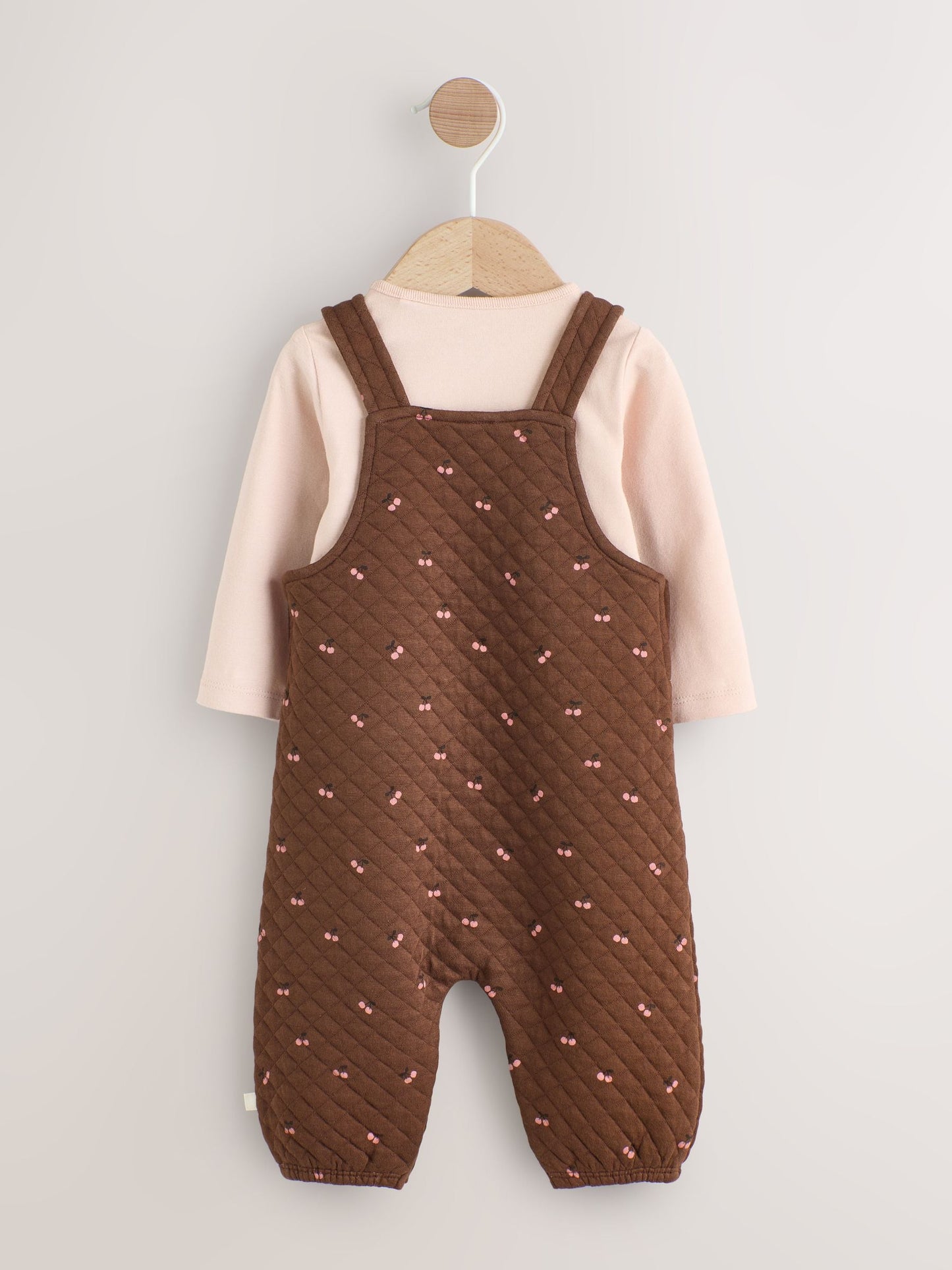 Brown Cherry Quilted Dungaree and Bodysuit Baby 2 Piece Set (0mths-3yrs)