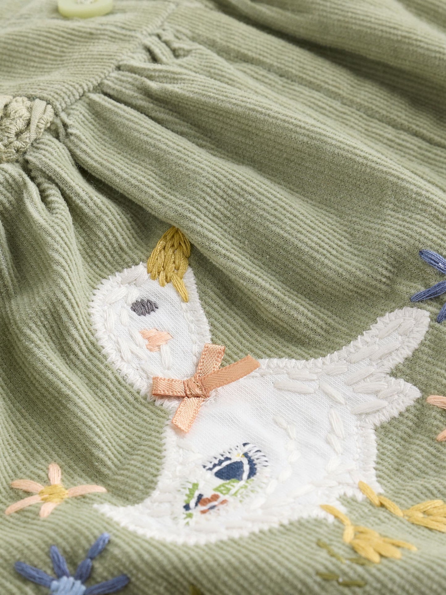 Sage Green Embroidered Long Sleeve Bodysuit and Cord Dungaree 2 Piece Baby Set (0mths-3yrs)