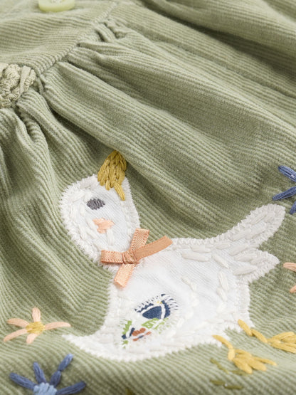 Sage Green Embroidered Long Sleeve Bodysuit and Cord Dungaree 2 Piece Baby Set (0mths-3yrs)