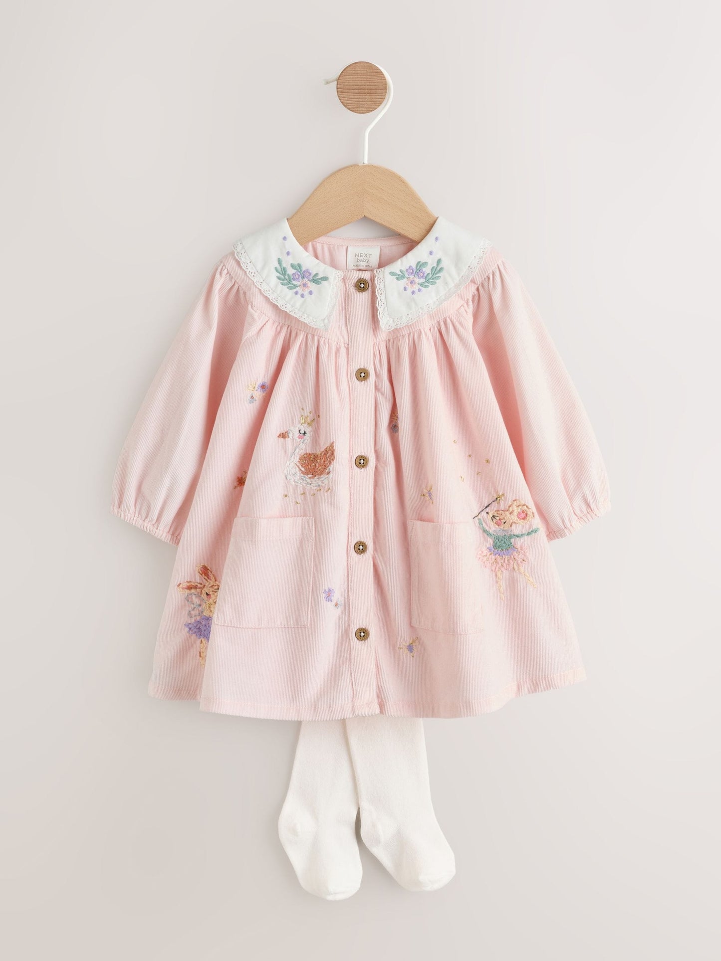 Pink Fairy Mouse Baby Woven Collar Dress with Tights (0mths-2yrs)