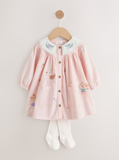 Pink Fairy Mouse Baby Woven Collar Dress with Tights (0mths-2yrs) image 1
