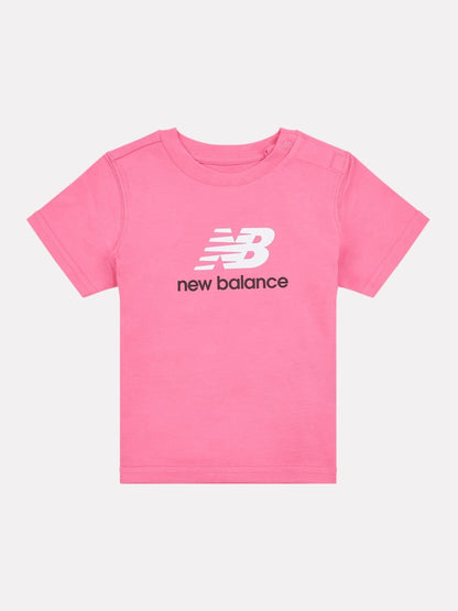 New Balance Pink Stacked Logo Cotton T-Shirt image 1