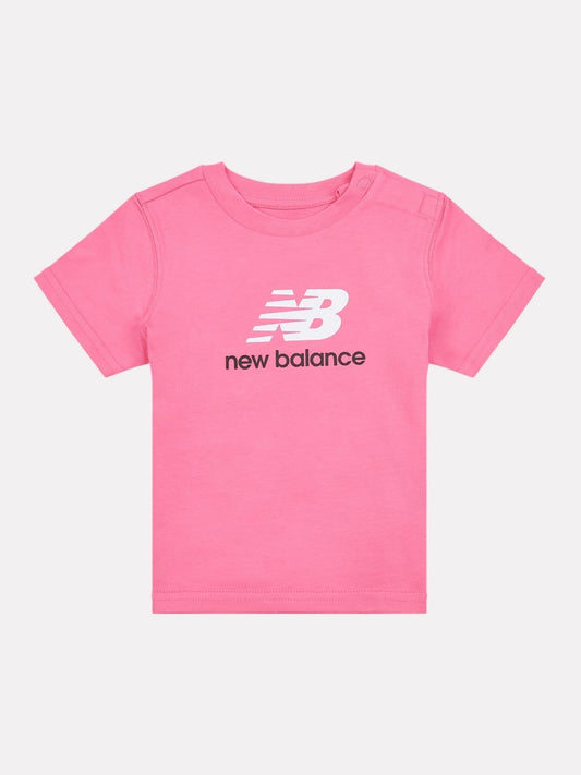 New Balance Pink Stacked Logo Cotton T-Shirt image 1