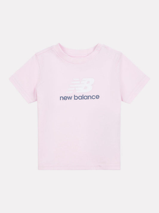 New Balance Light Pink Stacked Logo Cotton T-Shirt image 1