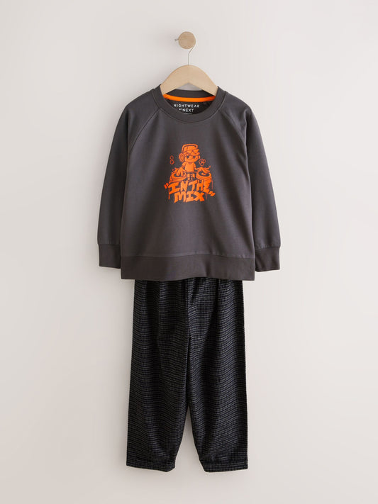 Black/Grey/Orange Slogan Single Woven Pyjamas (3-16yrs) image 1