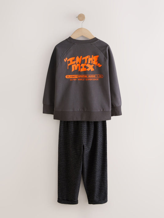 Black/Grey/Orange Slogan Single Woven Pyjamas (3-16yrs) image 3