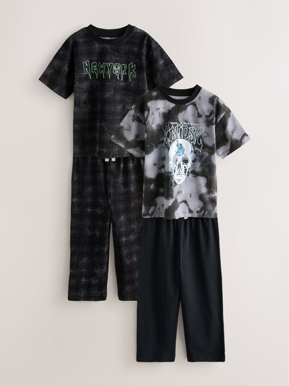 Black/Grey Skull Long Sleeve Pyjamas 2 Pack (3-16yrs) image 7