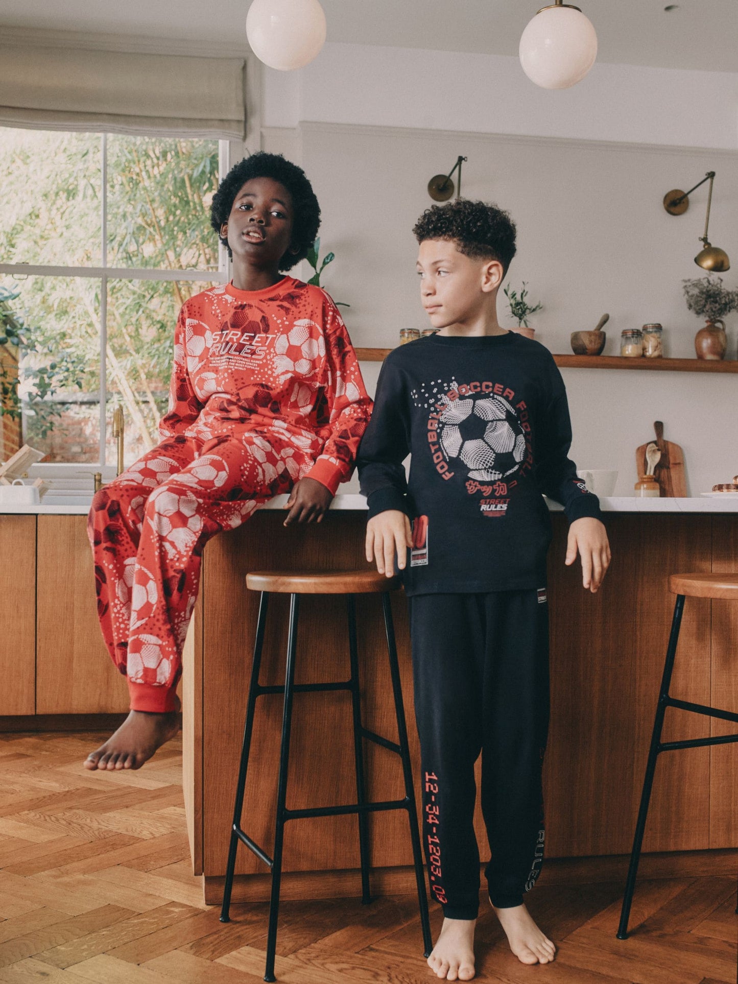 Red/Black Football Long Sleeve Pyjamas 2 Pack (3-14yrs) image 1