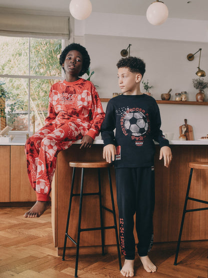 Red/Black Football Long Sleeve Pyjamas 2 Pack (3-14yrs) image 1