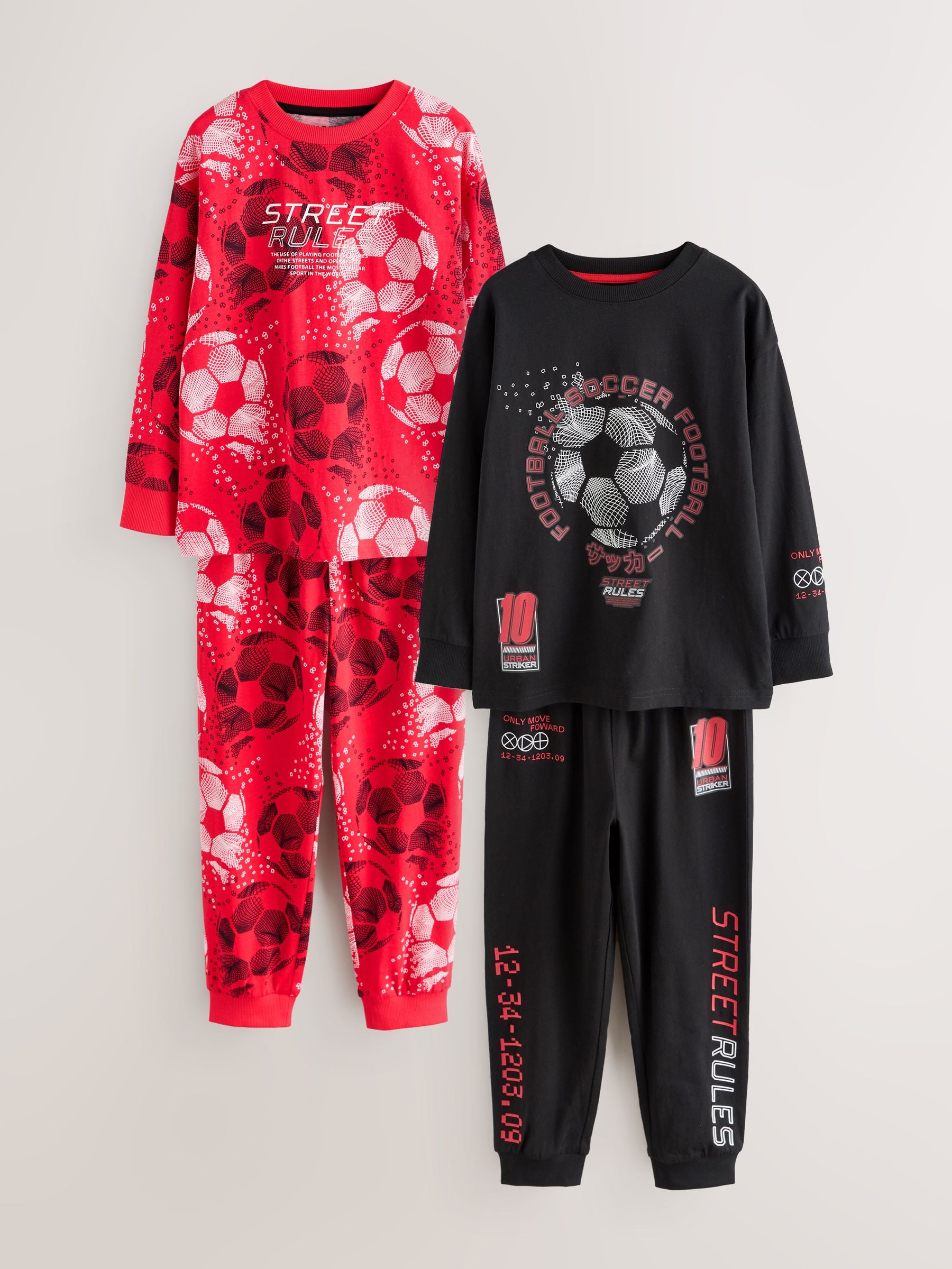 Red/Black Football Long Sleeve Pyjamas 2 Pack (3-14yrs) image 8