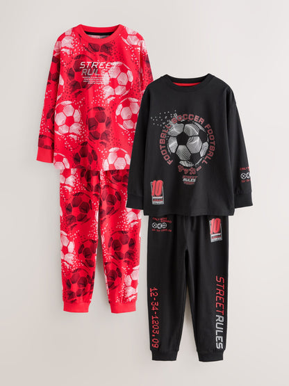 Red/Black Football Long Sleeve Pyjamas 2 Pack (3-14yrs) image 8