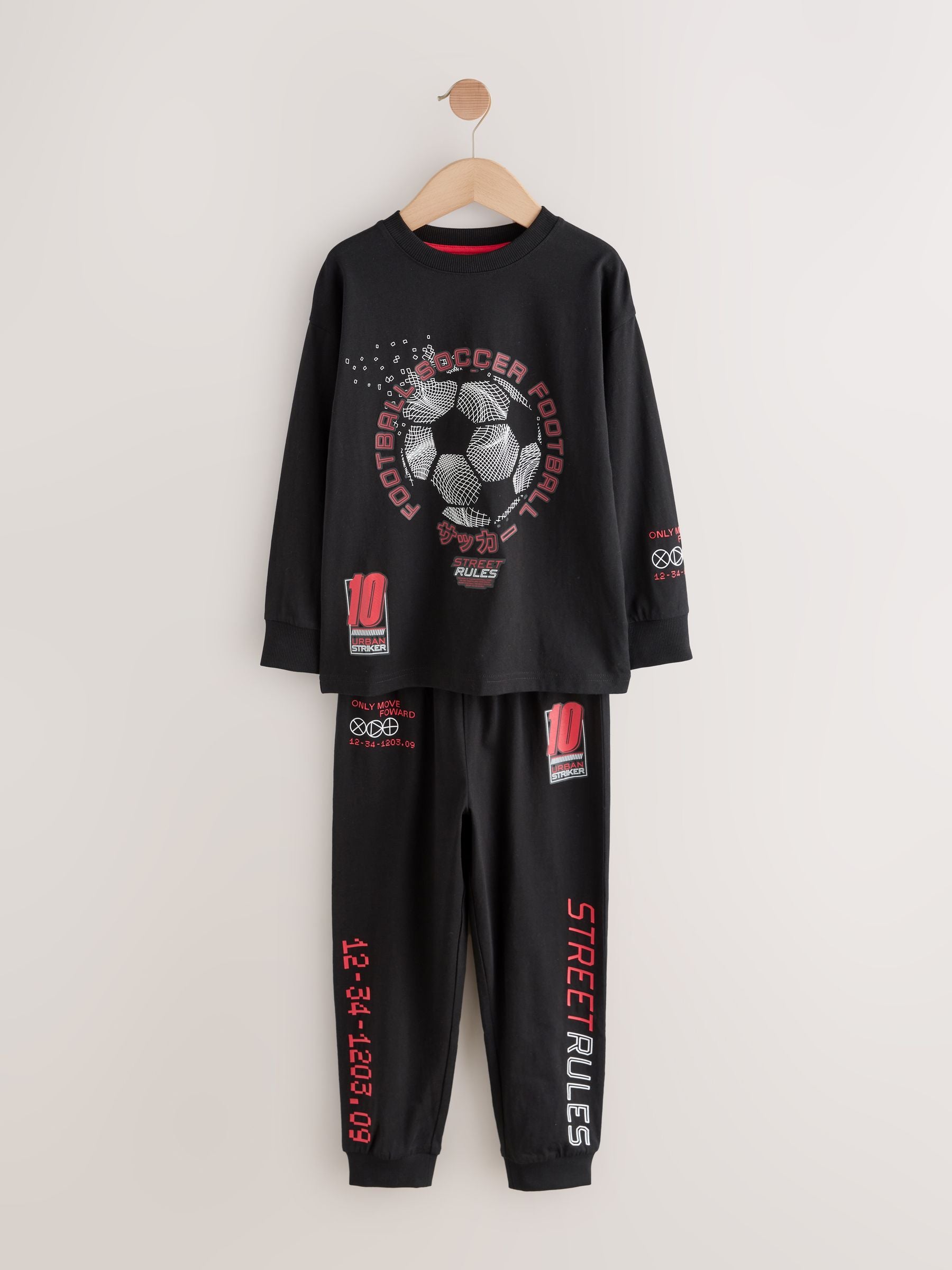 Red/Black Football Long Sleeve Pyjamas 2 Pack (3-14yrs) image 9