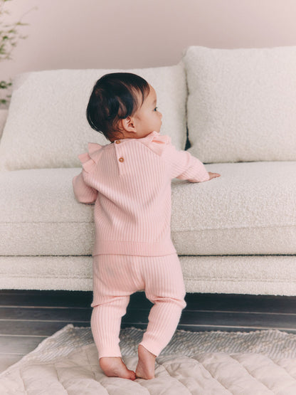Light Pink Baby Knitted Jumper and Leggings Set 2 Piece (0mths-3yrs) image 2