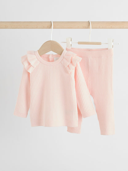Light Pink Baby Knitted Jumper and Leggings Set 2 Piece (0mths-3yrs) image 4