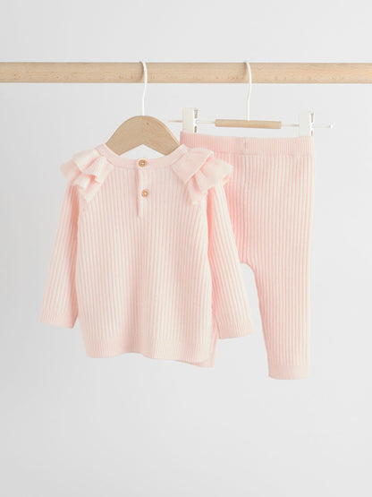 Light Pink Baby Knitted Jumper and Leggings Set 2 Piece (0mths-3yrs) image 5