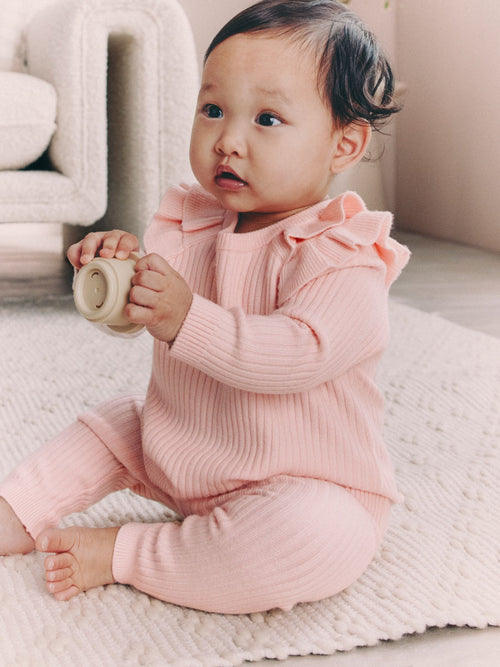 Light Pink Baby Knitted Jumper and Leggings Set 2 Piece (0mths-3yrs) image 1
