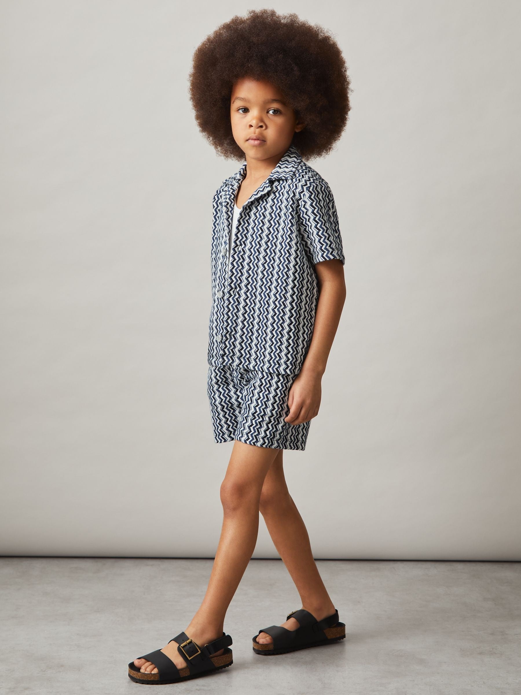 Dsiney Kidz - Reiss Blue Teti 3-9 yrs Zig-Zag Knit Drawstring Shorts image 1