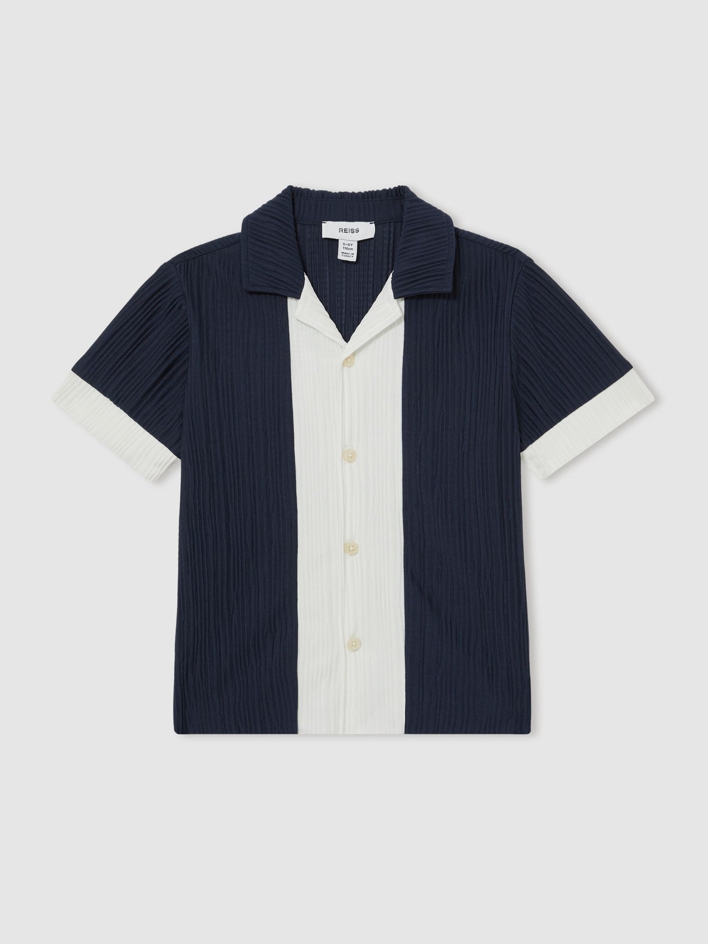 Dsiney Kidz - Reiss Navy/White Armen 9-13 yrs Plissé Colour-Block Shirt image 2