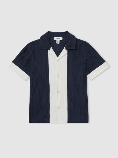 Dsiney Kidz - Reiss Navy/White Armen 9-13 yrs Plissé Colour-Block Shirt image 2