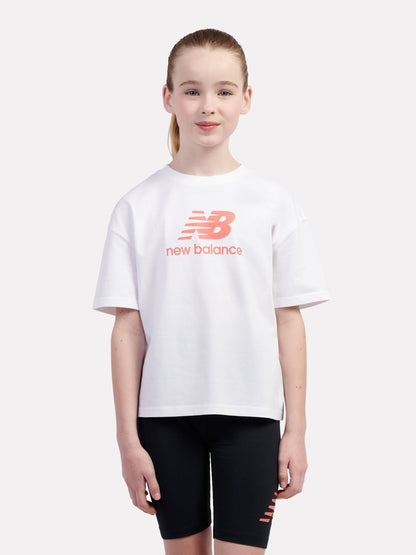 Dsiney Kidz - New Balance White Stacked Logo T-Shirt and Cycle Shorts Set image 1