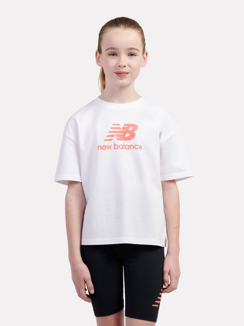 Dsiney Kidz - New Balance White Stacked Logo T-Shirt and Cycle Shorts Set image 1