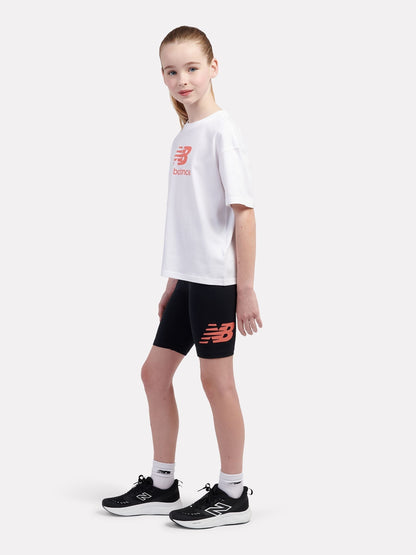 Dsiney Kidz - New Balance White Stacked Logo T-Shirt and Cycle Shorts Set image 4