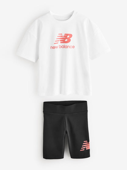 Dsiney Kidz - New Balance White Stacked Logo T-Shirt and Cycle Shorts Set image 7