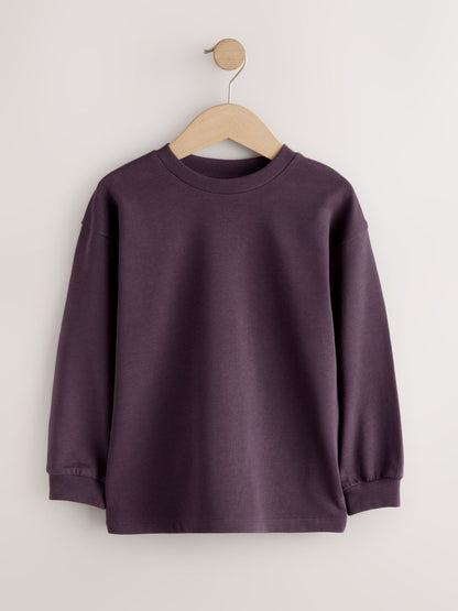Dsiney Kidz - Charcoal/Berry/Tan Relaxed Fit Long Sleeve Heavyweight T-Shirts 3 Pack (3-16yrs) image 4