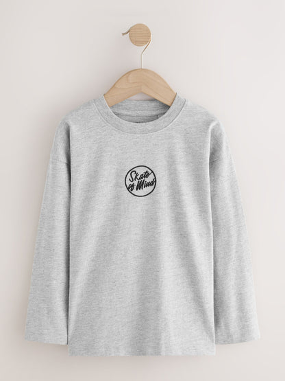 Dsiney Kidz - Black/White/Grey Marl/Khaki Long Sleeve Small Graphic T-Shirts 4 Pack (3-16yrs) image 6