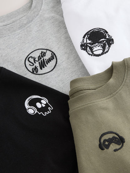Dsiney Kidz - Black/White/Grey Marl/Khaki Long Sleeve Small Graphic T-Shirts 4 Pack (3-16yrs) image 7