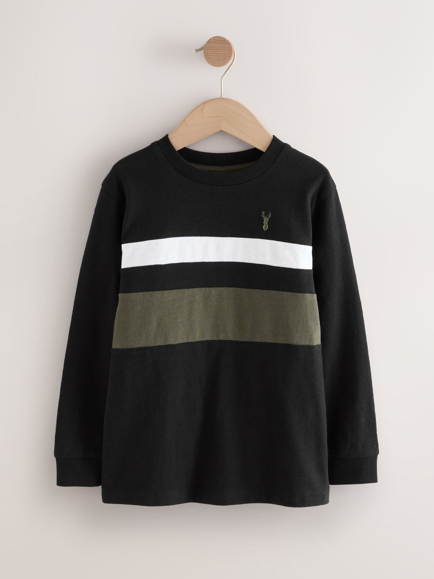 Dsiney Kidz - Black/Khaki/Stone Long Sleeve Colourblock T-Shirts 3 Pack (3-16yrs) image 2