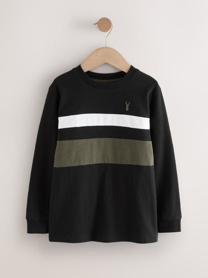 Dsiney Kidz - Black/Khaki/Stone Long Sleeve Colourblock T-Shirts 3 Pack (3-16yrs) image 2