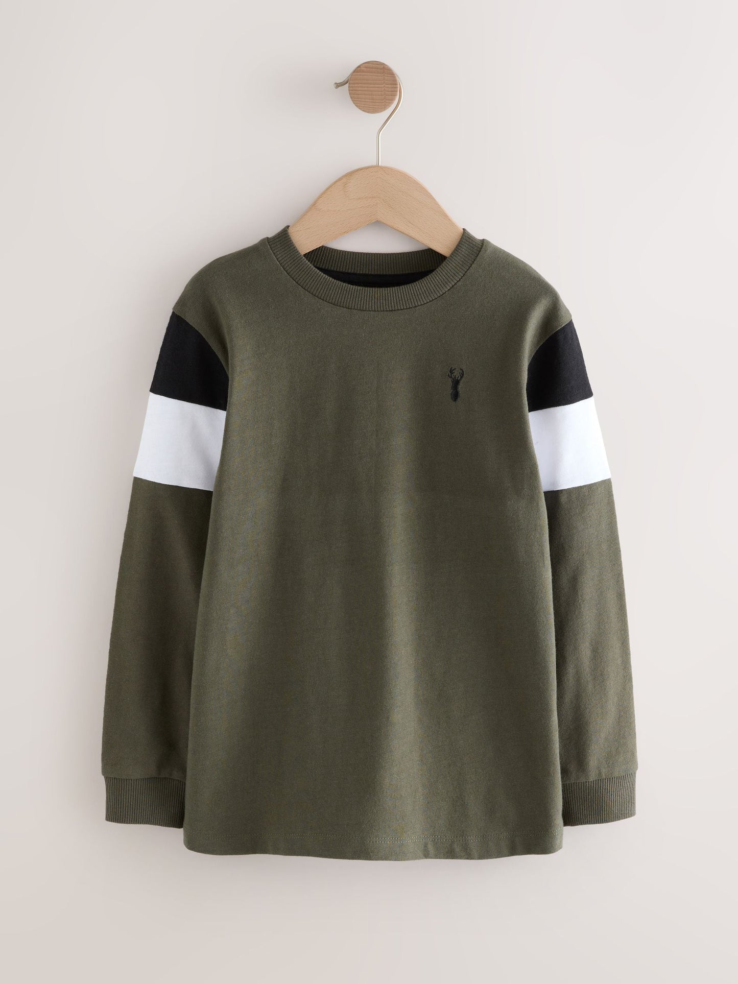 Dsiney Kidz - Black/Khaki/Stone Long Sleeve Colourblock T-Shirts 3 Pack (3-16yrs) image 3