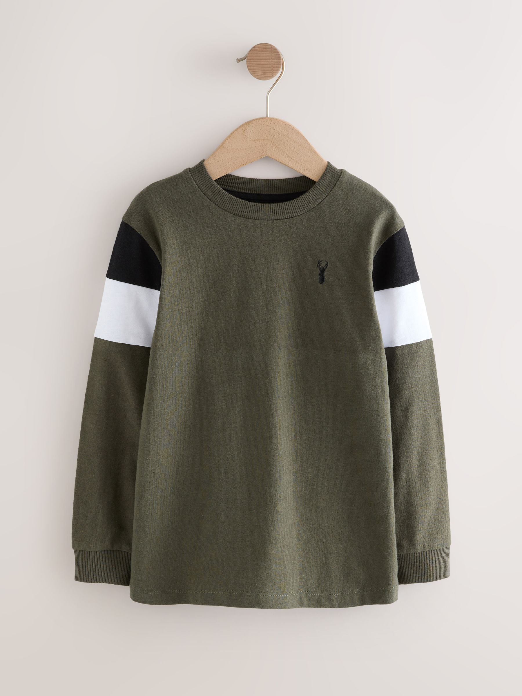 Dsiney Kidz - Black/Khaki/Stone Long Sleeve Colourblock T-Shirts 3 Pack (3-16yrs) image 3