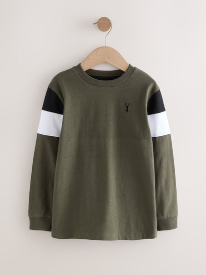 Dsiney Kidz - Black/Khaki/Stone Long Sleeve Colourblock T-Shirts 3 Pack (3-16yrs) image 3