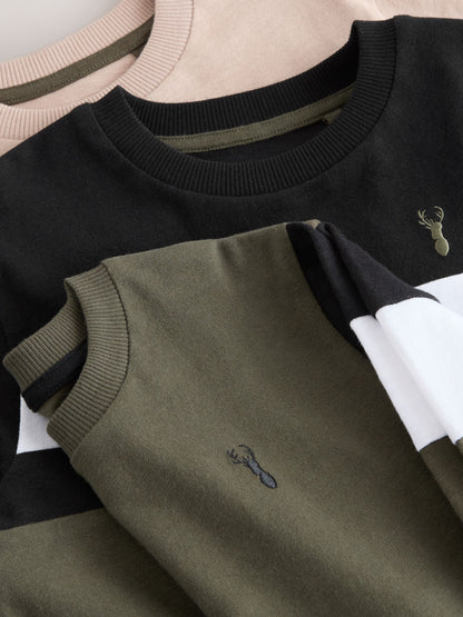Dsiney Kidz - Black/Khaki/Stone Long Sleeve Colourblock T-Shirts 3 Pack (3-16yrs) image 7