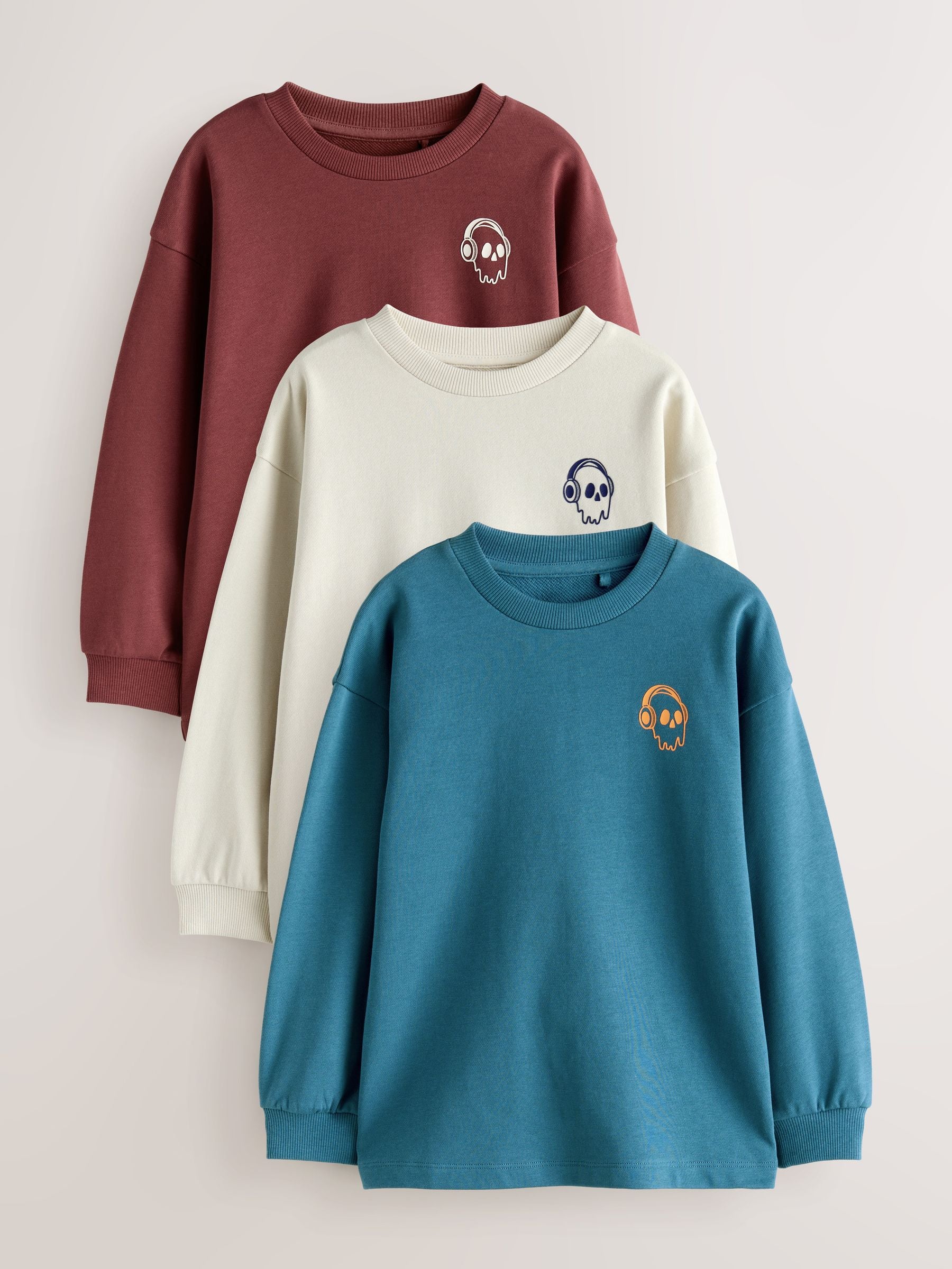 Dsiney Kidz - Blue/Berry/Ecru Graphic Relaxed Fit Long Sleeve Heavyweight T-Shirts 3 Pack (3-16yrs) image 1