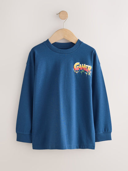 Dsiney Kidz - Navy/Grey/Red Gamer Relaxed Fit Graphic Print Long Sleeve T-Shirts 3 Pack (3-16yrs) image 2