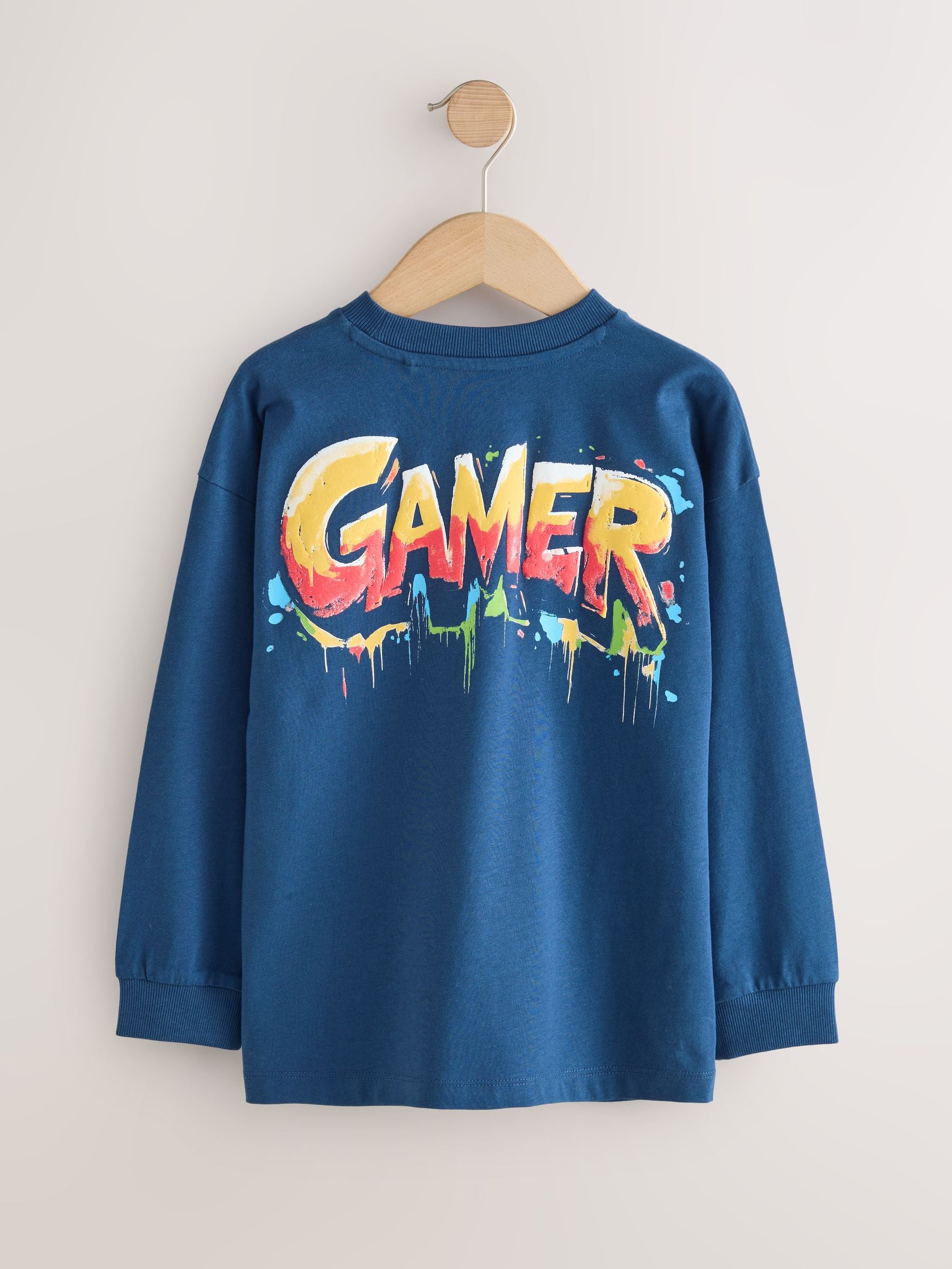 Dsiney Kidz - Navy/Grey/Red Gamer Relaxed Fit Graphic Print Long Sleeve T-Shirts 3 Pack (3-16yrs) image 5