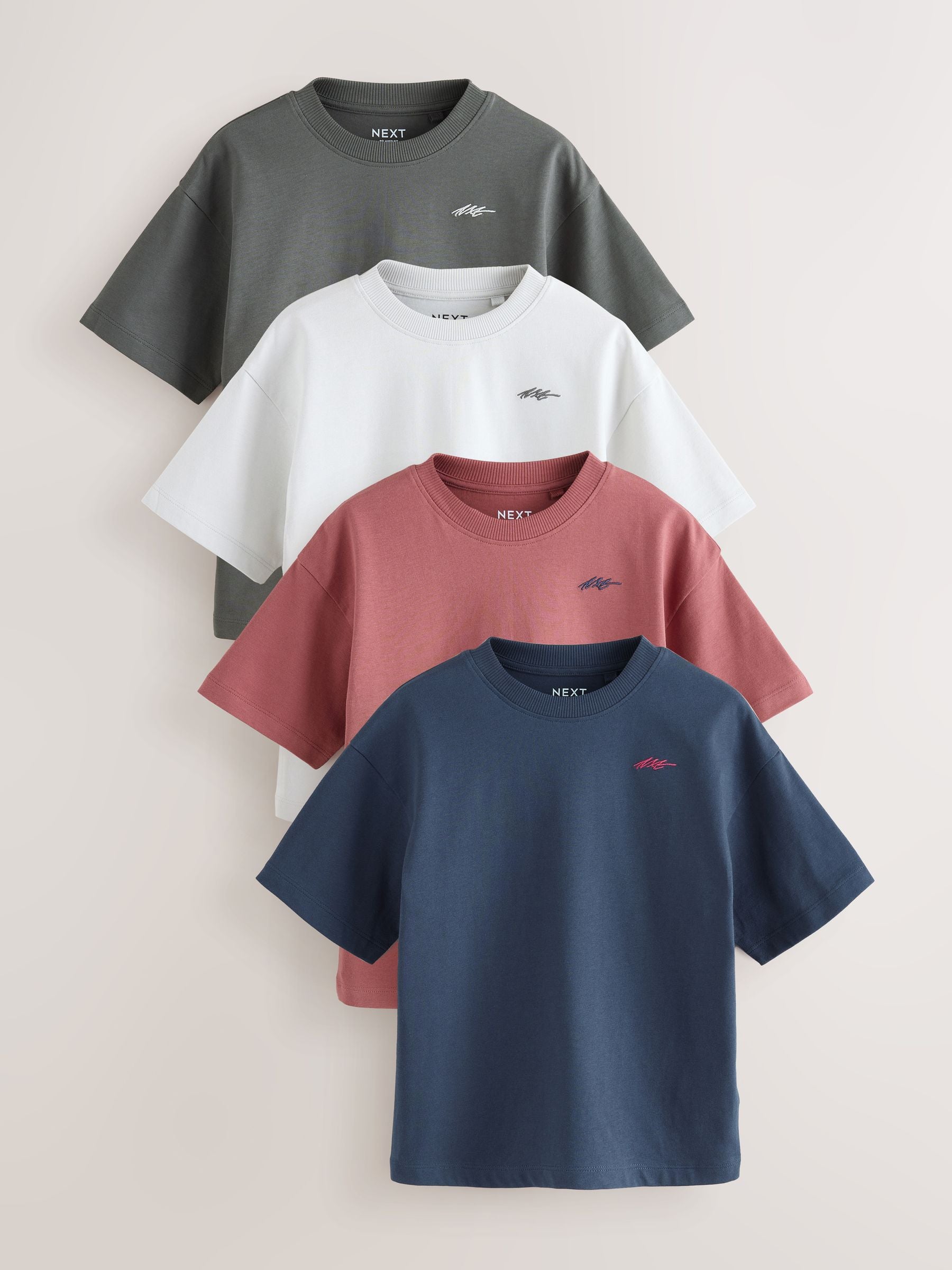 Dsiney Kidz - Navy/Grey/Berry Short Sleeve Logo Chest Graphic T-Shirts 4 Pack (3-16yrs) image 1