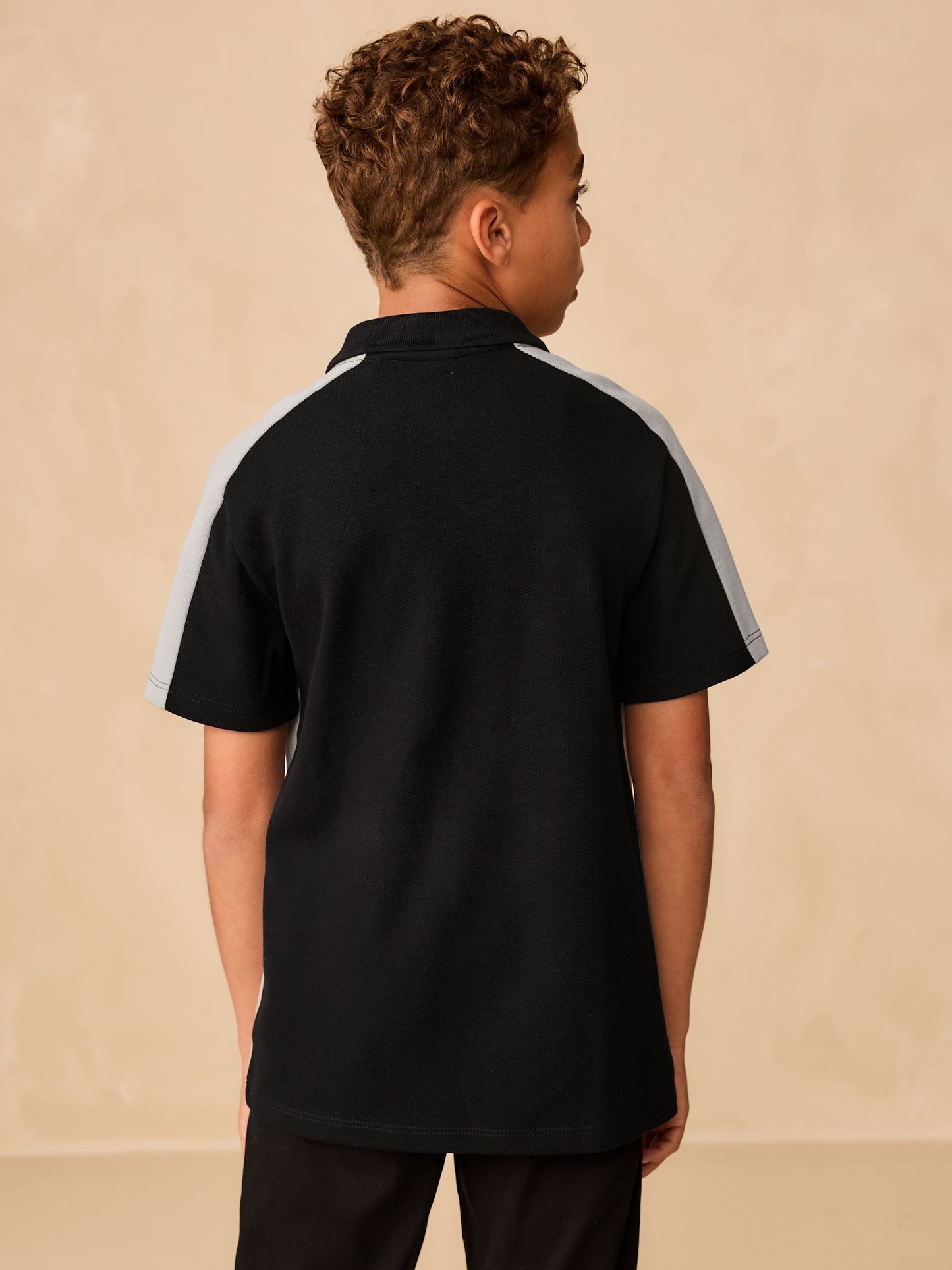 Dsiney Kidz - Black/Grey Zip Neck Textured Colourblock Polo Shirt (3-16yrs) image 3