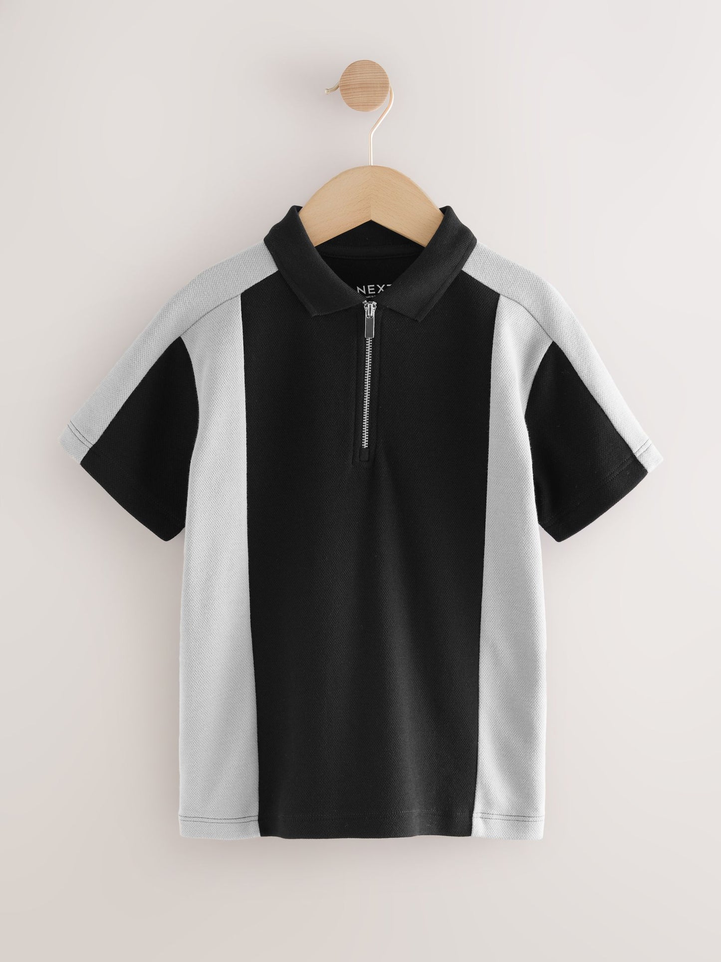 Dsiney Kidz - Black/Grey Zip Neck Textured Colourblock Polo Shirt (3-16yrs) image 5