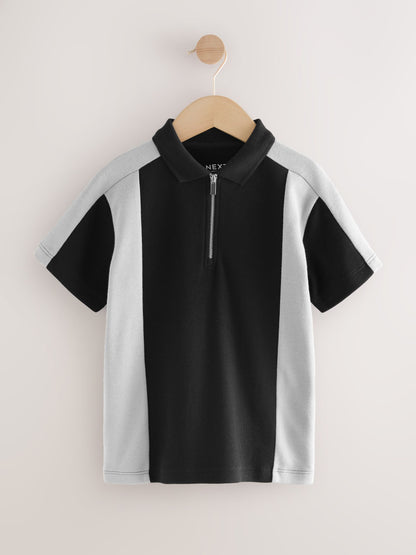 Dsiney Kidz - Black/Grey Zip Neck Textured Colourblock Polo Shirt (3-16yrs) image 5